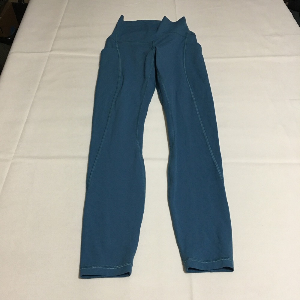 Lululemon Fast and Free Tight Women 2 Blue High Rise Pockets 25 Inch